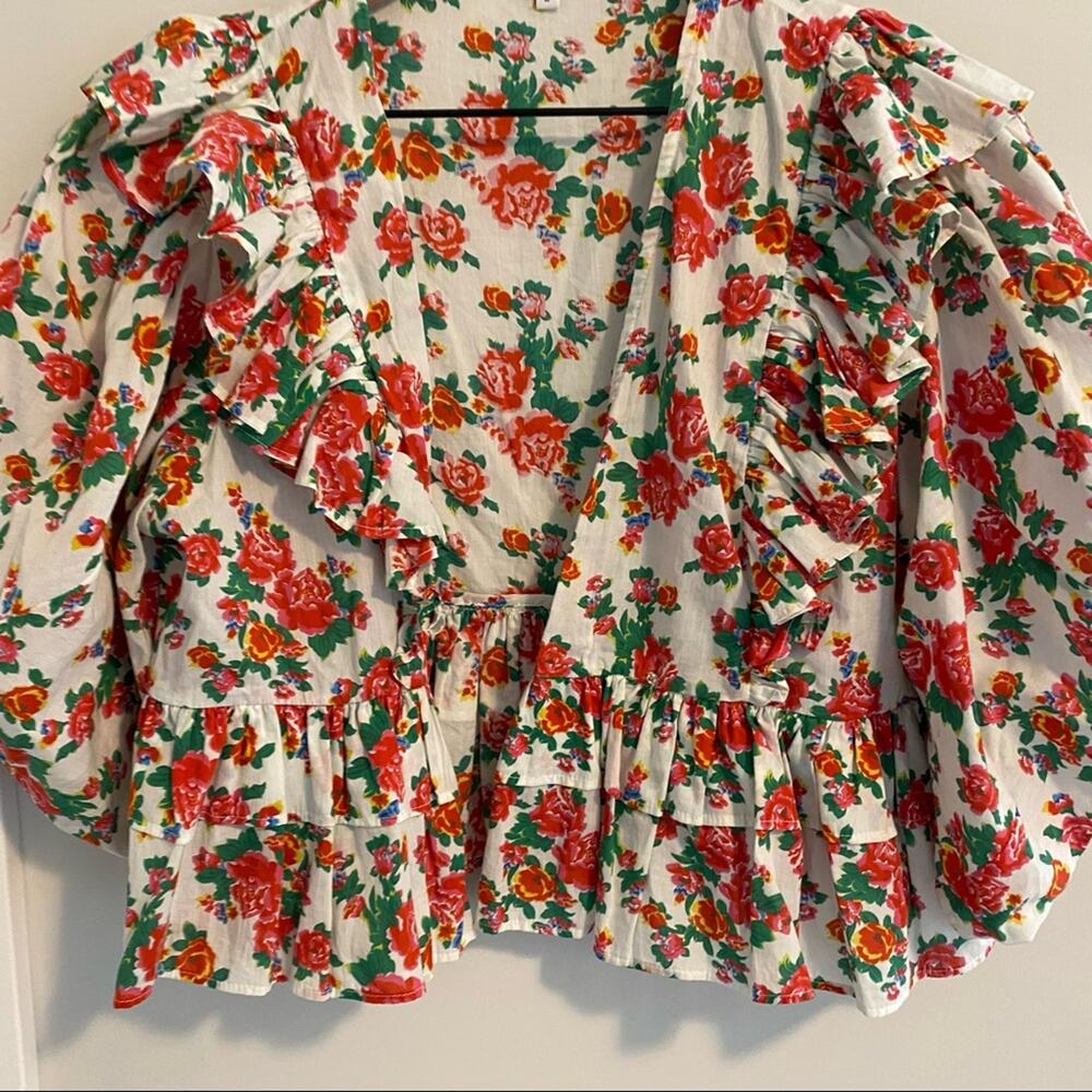 Rhode Resort White Pink Red Floral Dazzle Elodie Crop Blouse Top Medium M - Picture 4 of 15